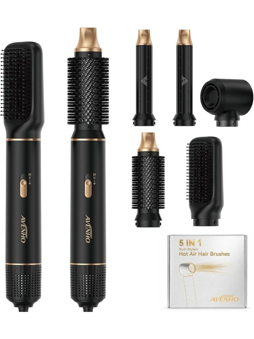 5-in-1 Hot Air Brush Set, Hair Dryer & Curler Combo for Effortless Styling